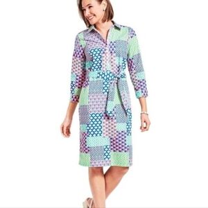 Talbots WorkIsland Patchwork Shirtdress Floral‎ Multicolor Cotton 6 Petites